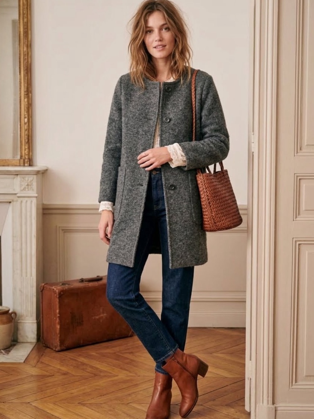 ITALIAN Virgin Wool Vintage Charcoal Gray Pea Coat W minimalistic European YTK